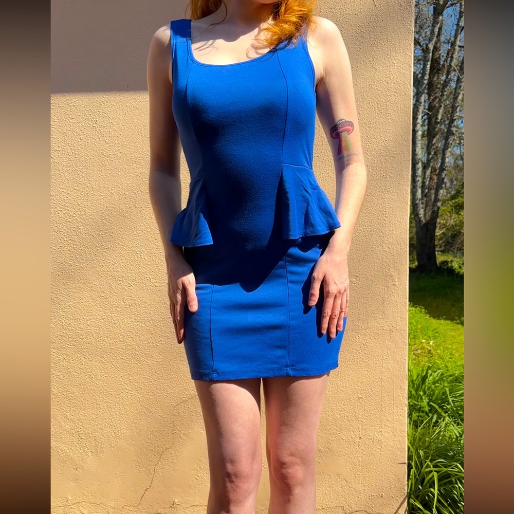 Bold Royal Blue Peplum Dress - size M
